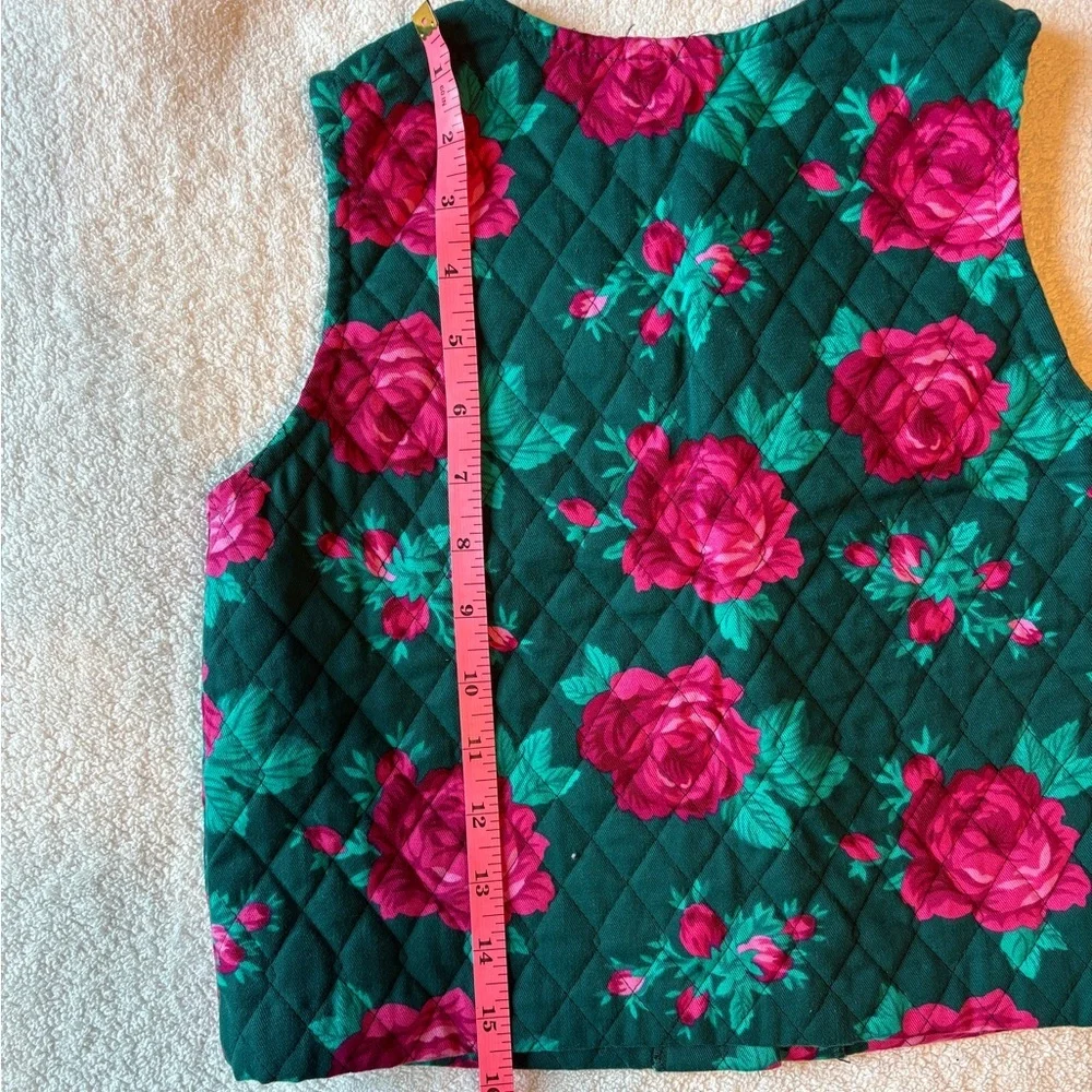 Vintage Hartstrings Floral Quilted Vest. Green and Pink. Girls Sz 8